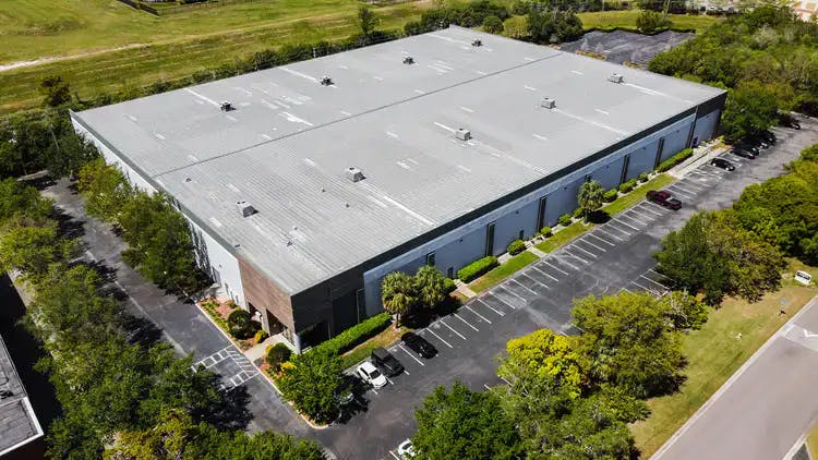An aerial drone view of the Skar Audio offices