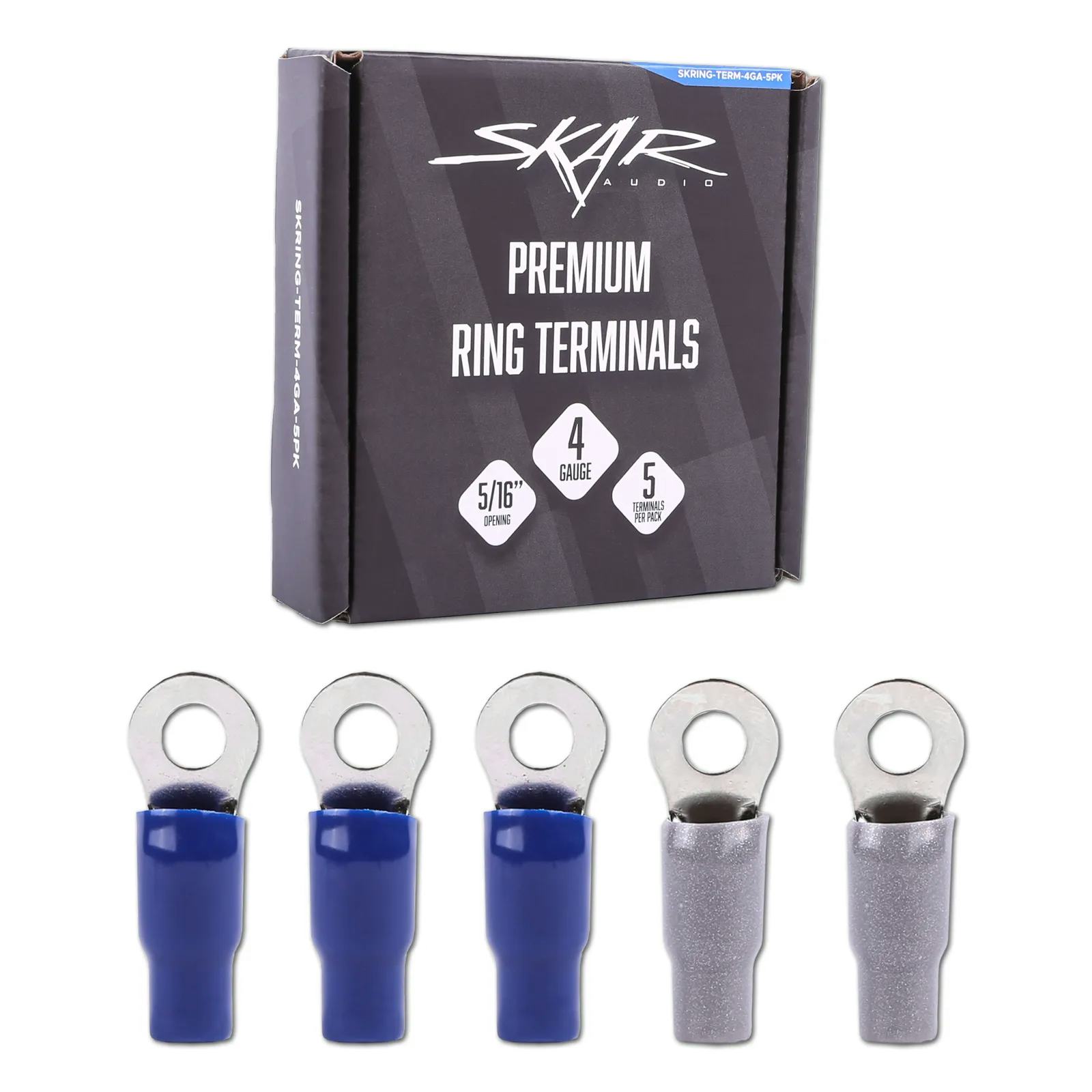 SKRING-TERM-4GA-5PK | 4 Gauge (5/16") Nickel Plated Premium Ring Terminals (5-Pack) #5