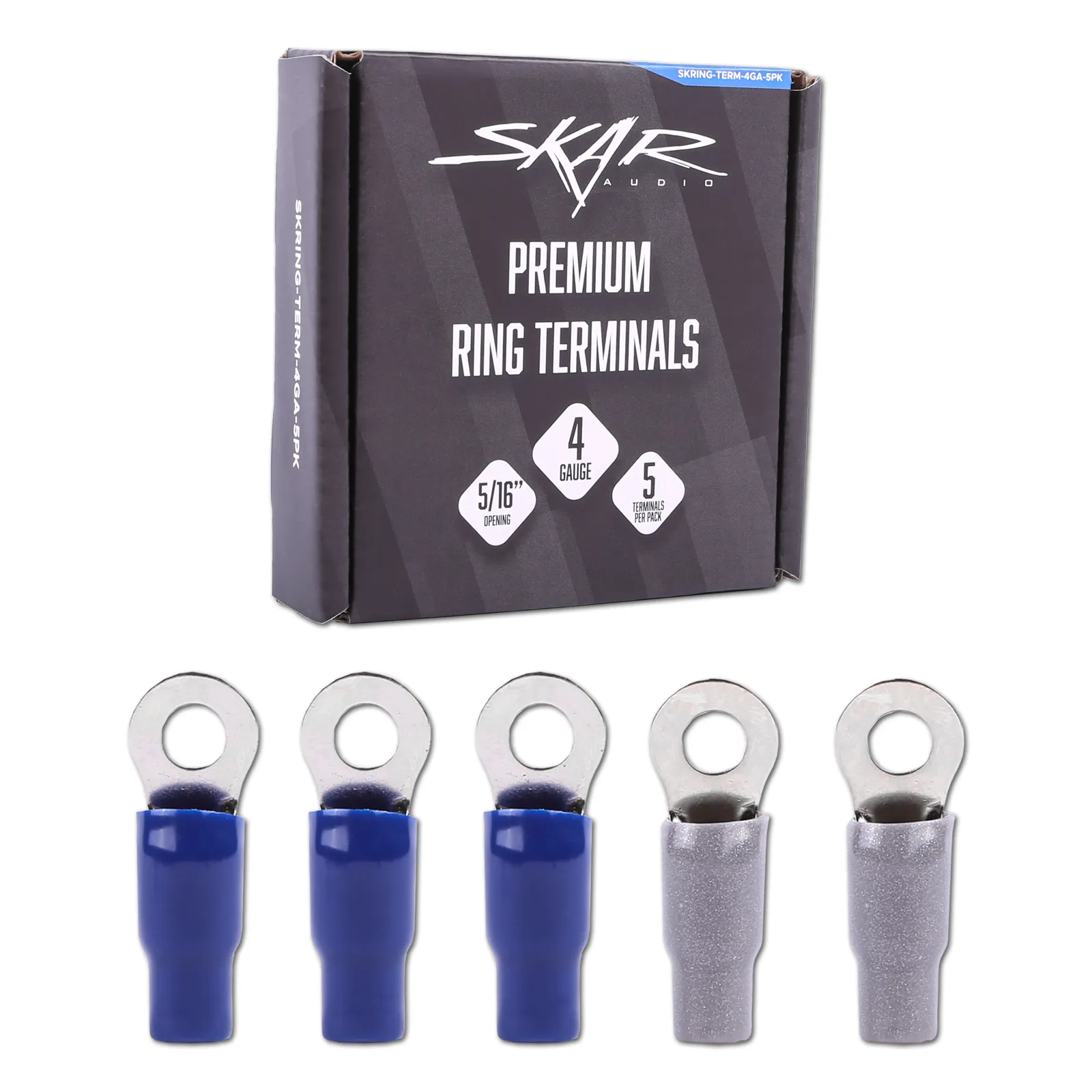 SKRING-TERM-4GA-5PK | 4 Gauge (5/16") Nickel Plated Premium Ring Terminals (5-Pack) #5