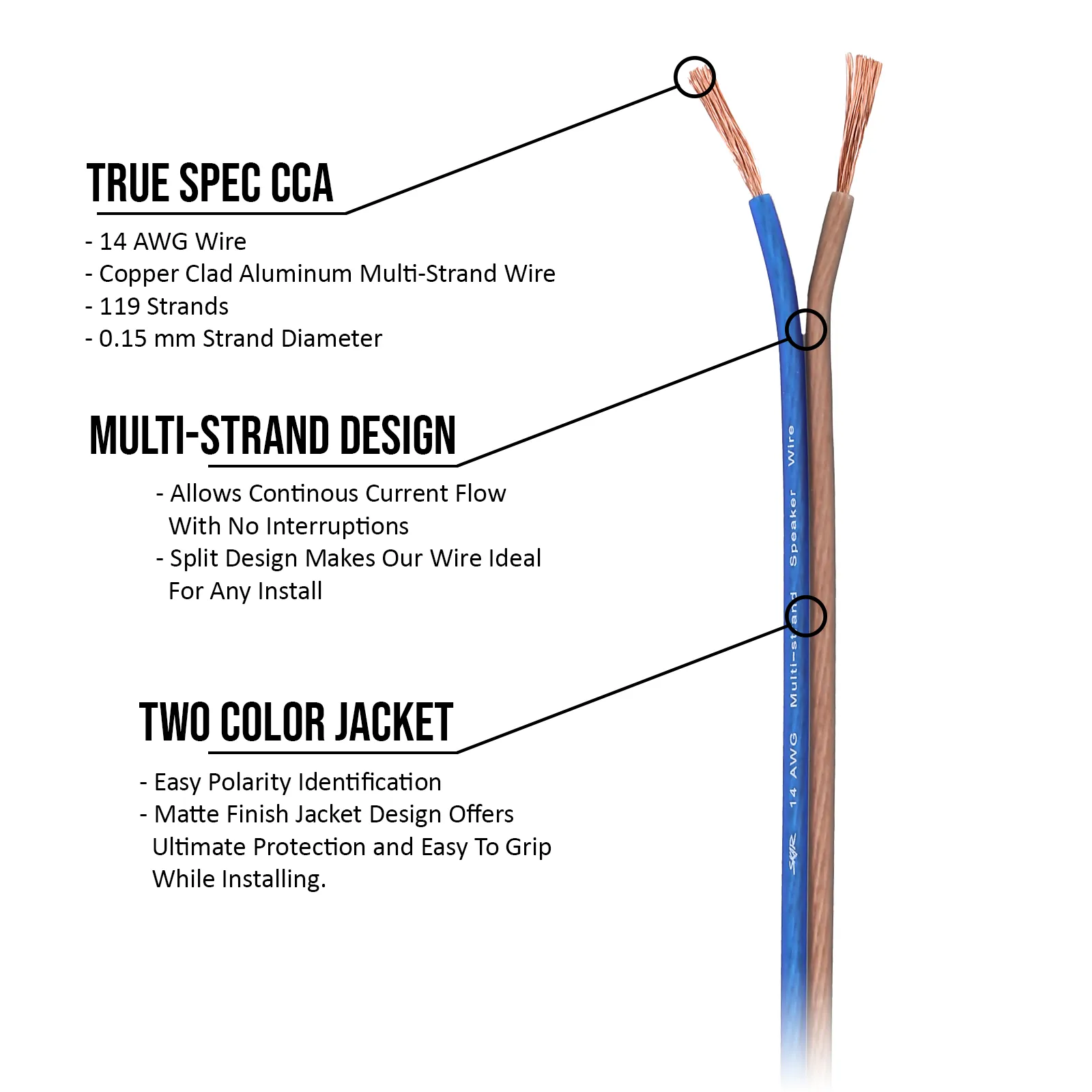 14-Gauge Performance Series (CCA) Speaker Wire - Blue/Brown #4